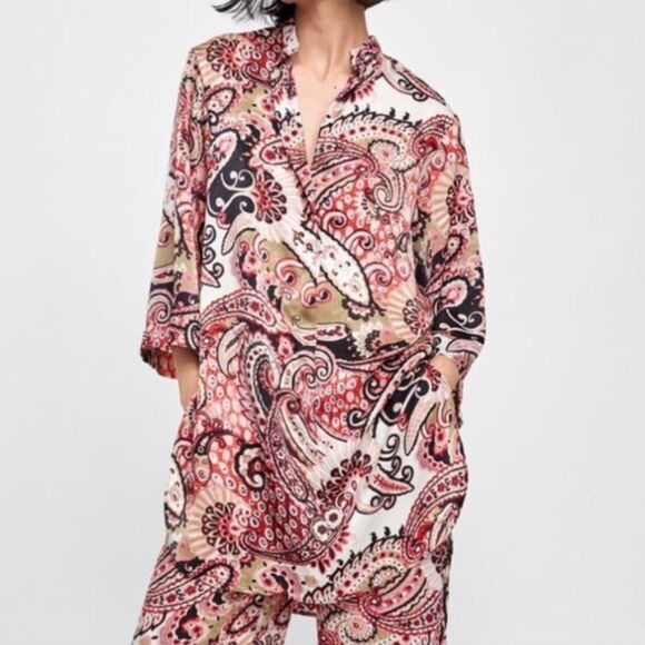 ZARA | Paisley Wide Sleeve Multicolor Tunic Length Top Women’s Size Small - Picture 1 of 11